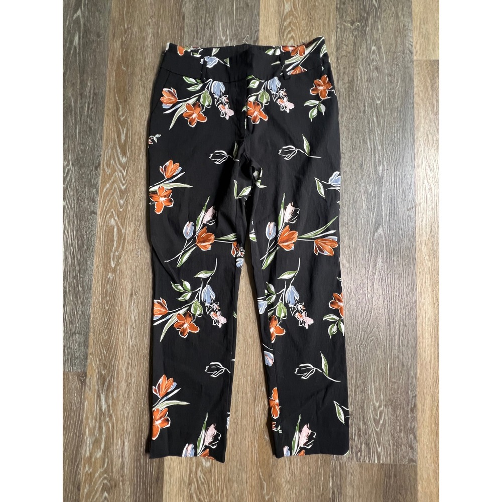 Jules & Leopold Floral Trousers Womens Medium Black Orange Slim Leg Pants